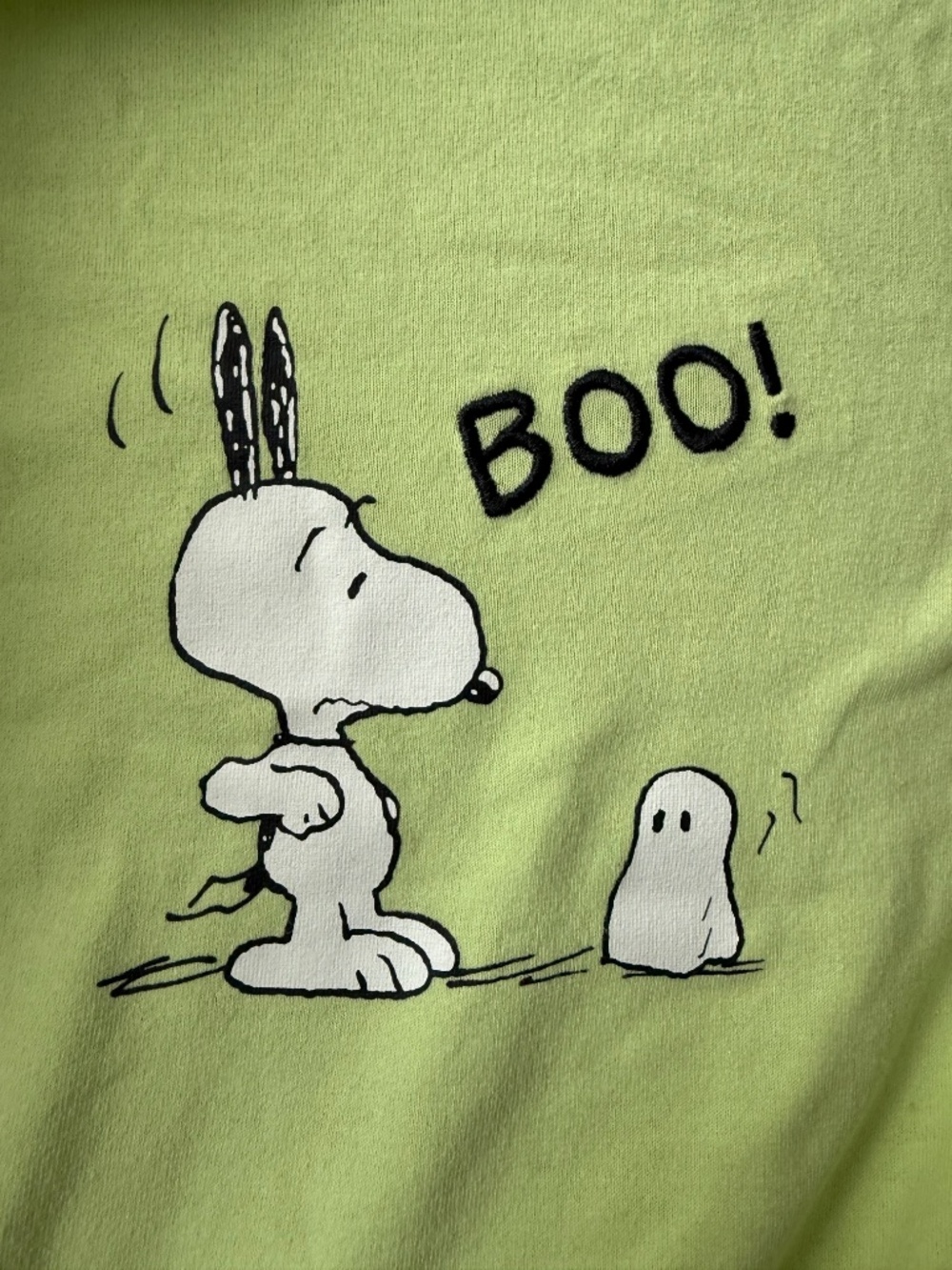 Peanuts Snoopy Boo Embroidered Ghost Green T-shirt Halloween